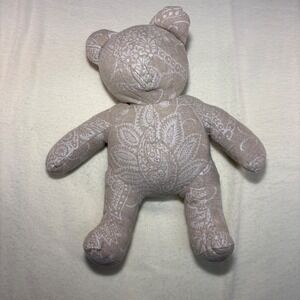 Unbranded Paisley Floral Stuffed Teddy Bear Tan White Linen Style Plush 15"